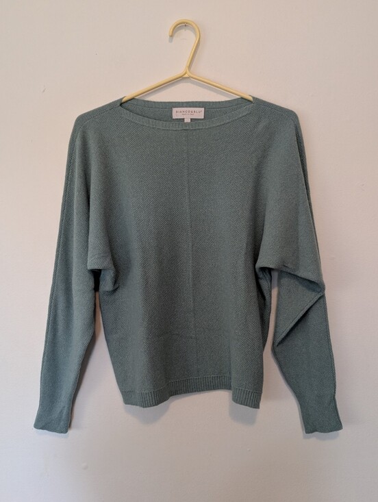 Bianco & Blu Sweaters - Bianco & Blu Italy Wool Cashmere Old Money Batwing Knit Sweater Sage Green XL